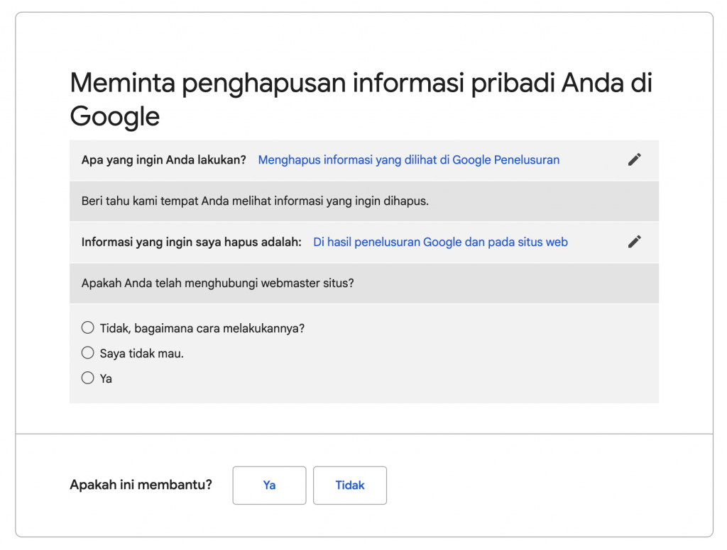 google menghapus informasi pribadi